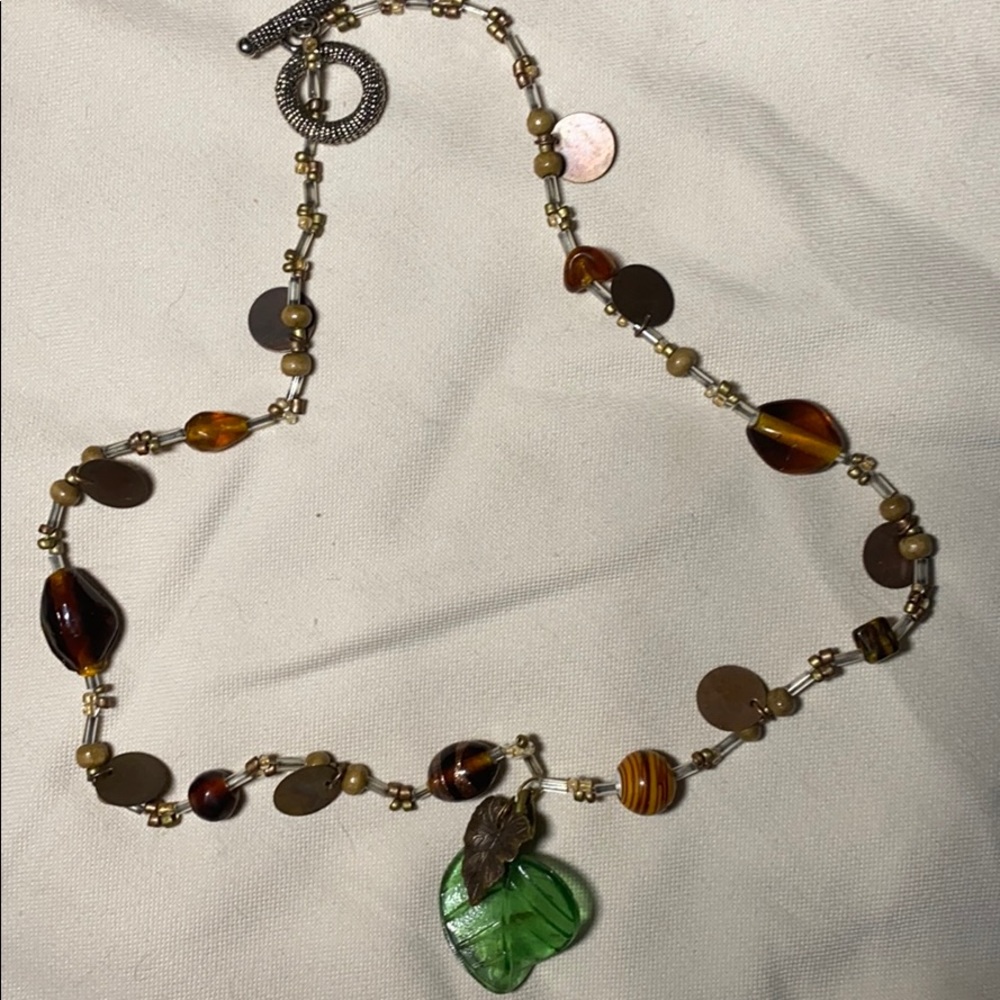 Handmade Beaded Leaf Necklace